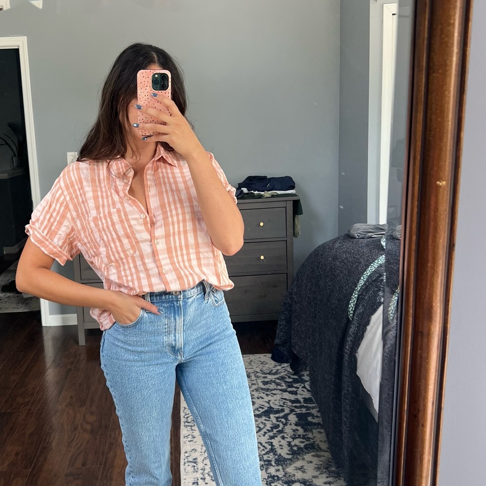 Salmon Checkard Button-Up Shirt